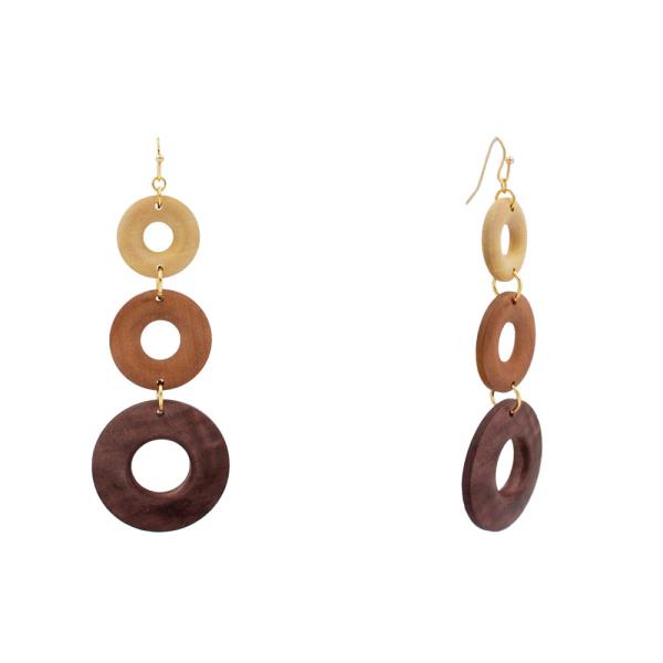 WOOD MULTI RING DANGLE EARRING