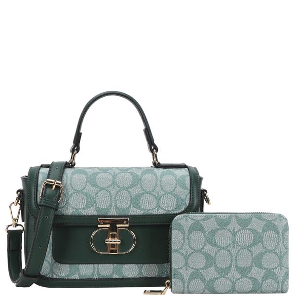 2IN1 OVAL PATTERN HANDLE SATCHEL W WALLET SET