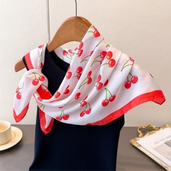 CHERRY PATTERN SILKY BANDANA NECK SCARF