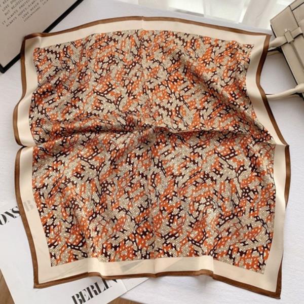 MONOGRAM FRAME MIX PATTERN SILKY BANDANA NECK SCARF