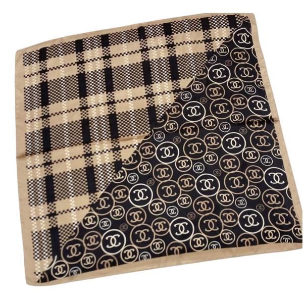 CHECK GRID ORNAMENT MIX PATTERN SILKY BANDANA NECK SCARF