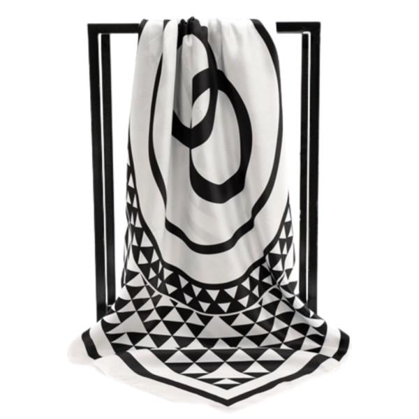 GRAPHIC GEOMETRIC MIX PATTERN SILKY BANDANA NECK SCARF