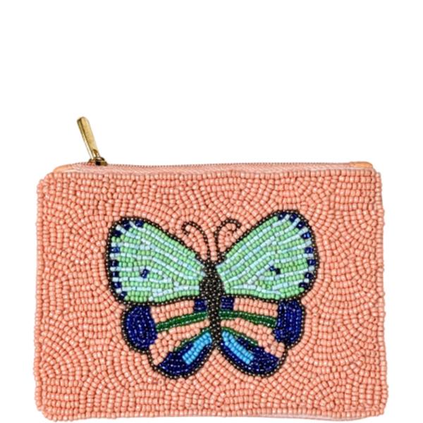BUTTERFLY SEED BEAD COIN PURSE BAG