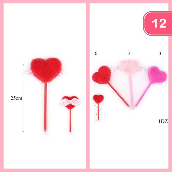 FLUFFY VALENTINES DAY HEART WITH WINGS PEN (12 UNITS)