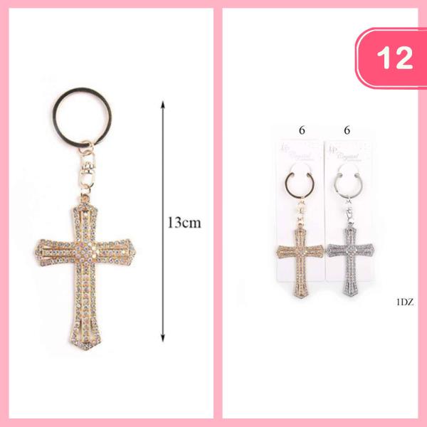 RHINESTONE CROSS KEYCHAIN (12 UNITS)