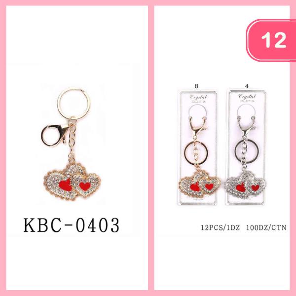 DOUBLE RHINESTONE HEART KEYCHAIN (12 UNITS)