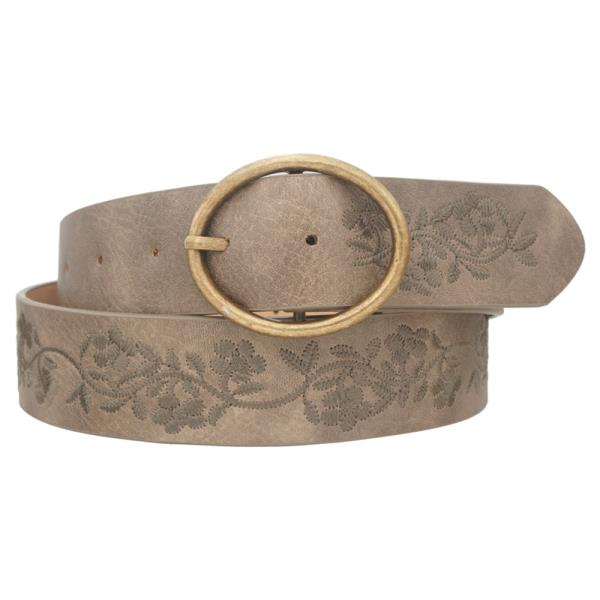 OVAL BUCKLE ZIG ZAG STITCH FLORAL STRAP WSHED BELT