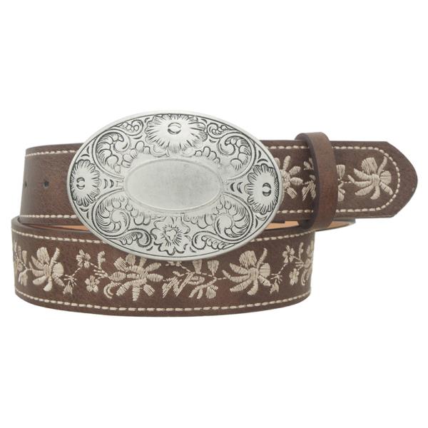 SW FADED BLOOM OVAL BUCKLE EMBROIDERED STRAP BELT