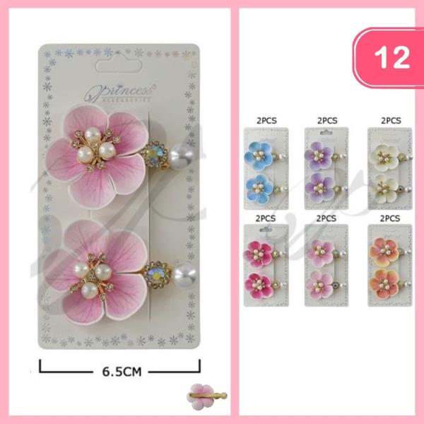FLOWER RHINESTONE PEARL HAIR PIN (12 UNITS)