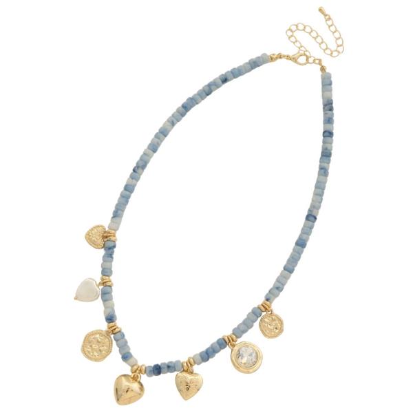 HEART MULTI CHARM BEADED NECKLACE