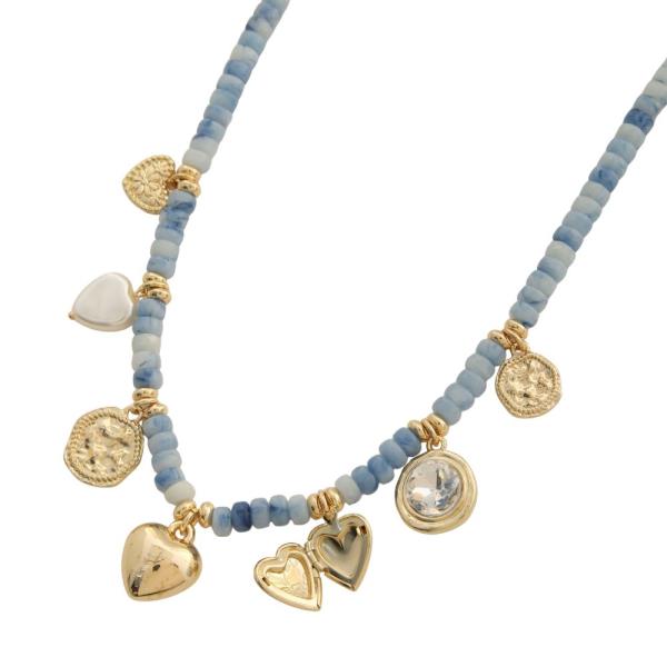 HEART MULTI CHARM BEADED NECKLACE