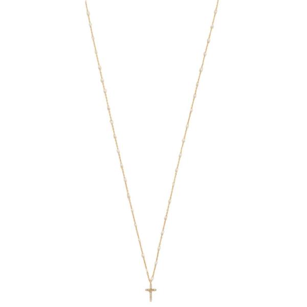 DAINTY CROSS CHARM BEADED NECKLACE