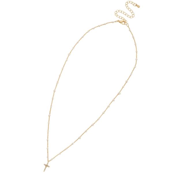DAINTY CROSS CHARM BEADED NECKLACE