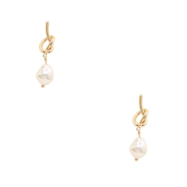 PEARL BEAD KNOT METAL EARRING