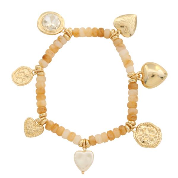 HEART MULTI CHARM BEADED BRACELET