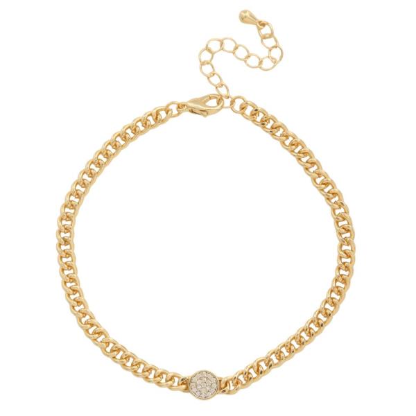 CZ BRASS CIRCLE LINK METAL BRACELET