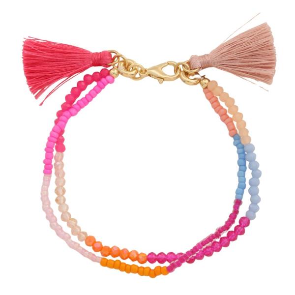 BEADED TASSEL LAYERED BRACELET