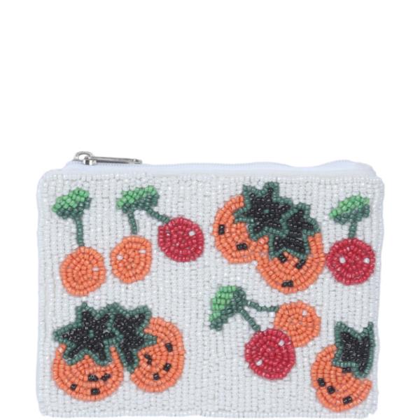 STRAWBERRY CHERRY SEED BEAD COIN PURSE BAG