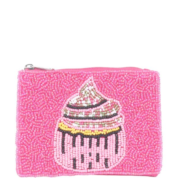 CUPCAKE SEED BEAD COIN PURSE BAG