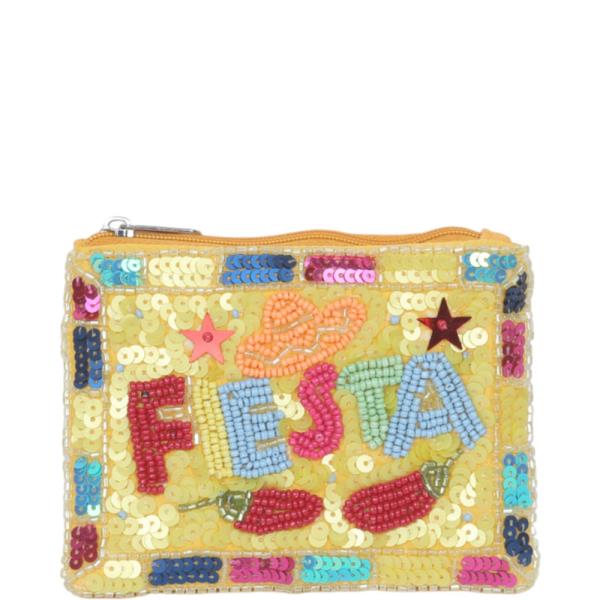 CINCO DE MAYO FIESTA SEQUIN TEXT GRAPHIC SEED BEAD COIN PURSE BAG