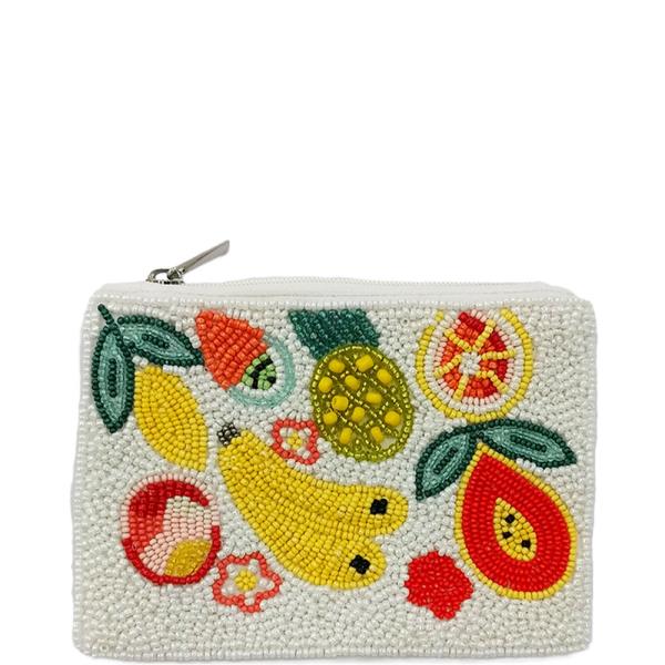 FRUIT MIX GRAPHIC SEED BEAD COIN PURSE BAG