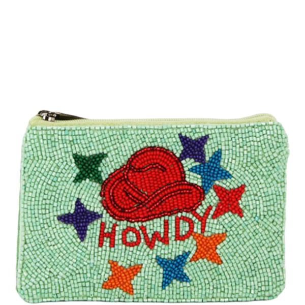 WESTERN HOWDY COWBOY HAT STAR GRAPHIC SEED BEAD COIN PURSE BAG