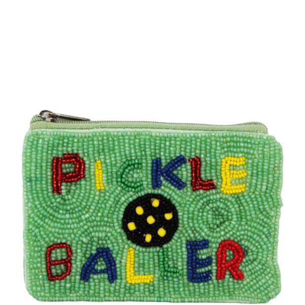 PICKLE BALL TEXT BALL GRAPHIC SEED BEAD COIN PURSE BAG