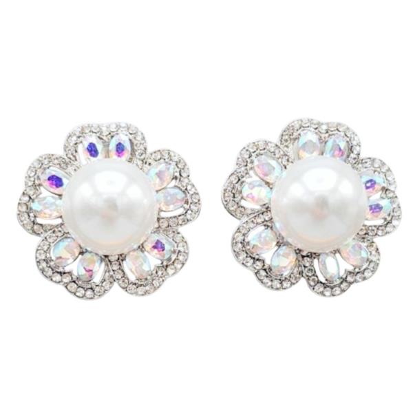 PEARL RHINESTONE METAL CLIP ON EARRING