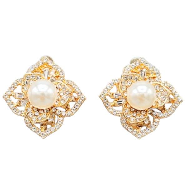 PEARL METAL RHINESTONE CLIP EARRING
