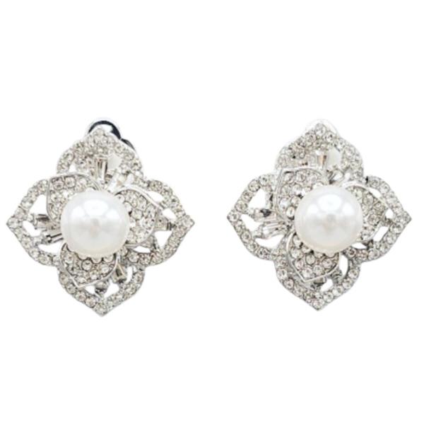 PEARL METAL RHINESTONE CLIP ON EARRING