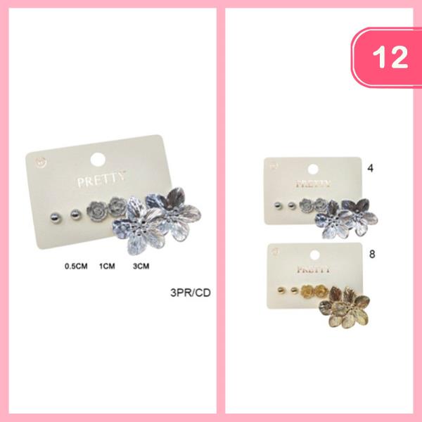 PEARL FLOWER POST EARRING SET (12 UNITS)