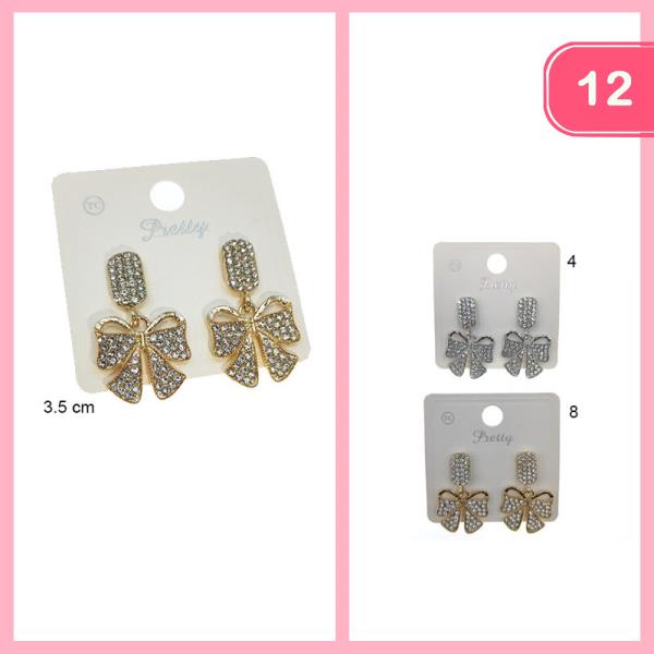 RHINESTONES BOW EARRINGS (12 UNITS)