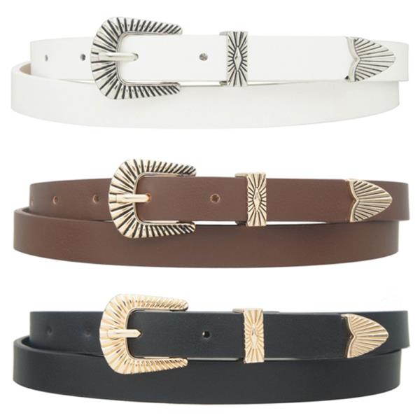 RIBBED WESTERN SKINNY TRIO BELT