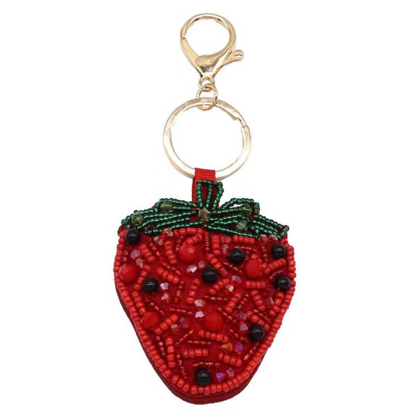 SEED BEAD STRAWBERRY KEYCHAIN