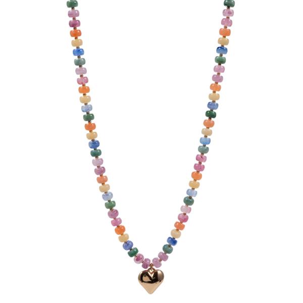 HEART SHAPED METAL CHARM W/ RESIN BEADED NECKLACE