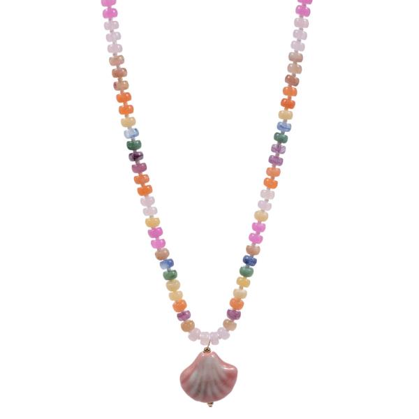 SHELL SHAPED CERAMIC CHARM W/ RESIN BEADED NECKLACE