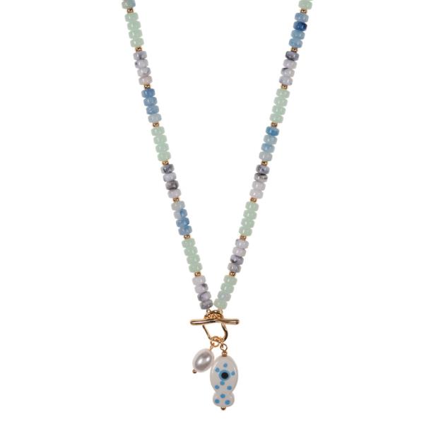 CREAMIC FISH  PENDANT  TOGGLE BEADED NECKLACE