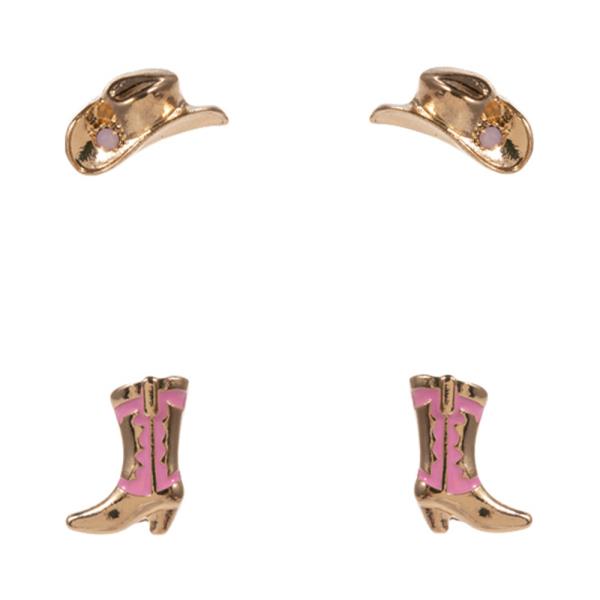 WESTERN HAT & BOOTS SHAPED METAL& ENAMEL EARRING SET