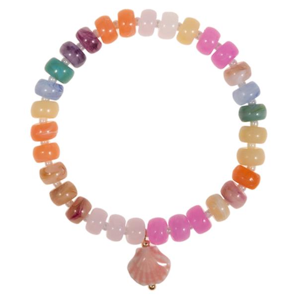 SHELL SHAPED CERAMIC CHARM W/ RESIN BEADED BRACELET