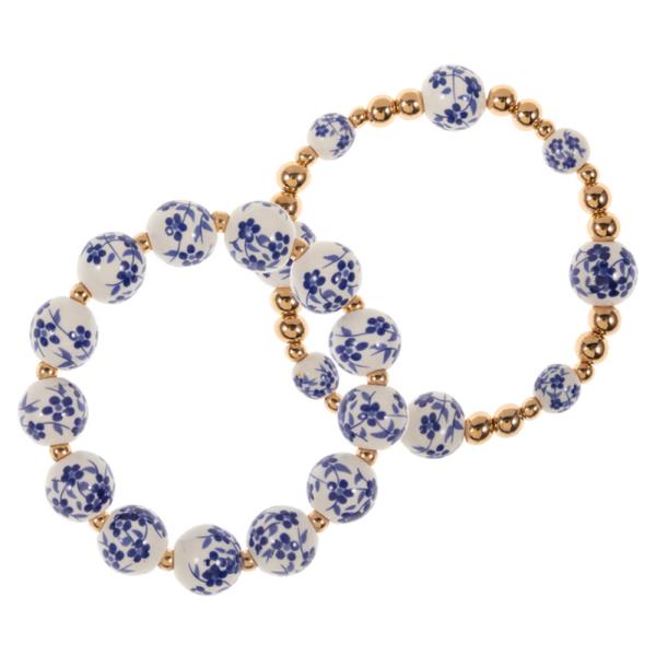 ROUND SHAPED CERAMIC BEADS 2 SET STRETCH BRACELET