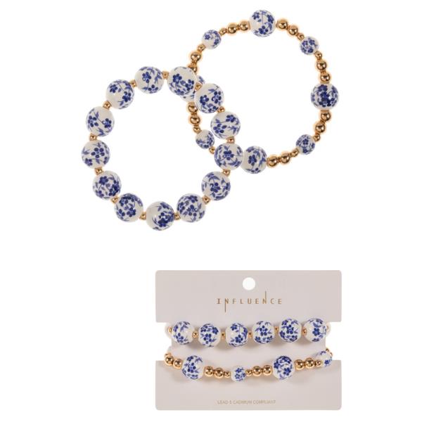 ROUND SHAPED CERAMIC BEADS 2 SET STRETCH BRACELET