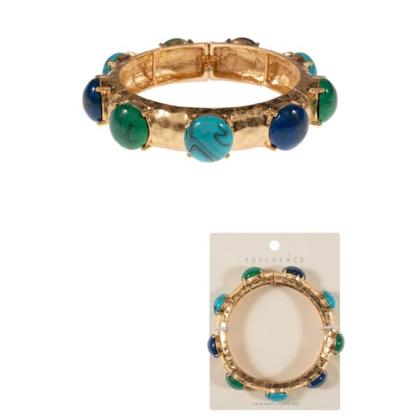 ROUND SHAPED FAUX STONE BANGLE STRETCH BRACELET