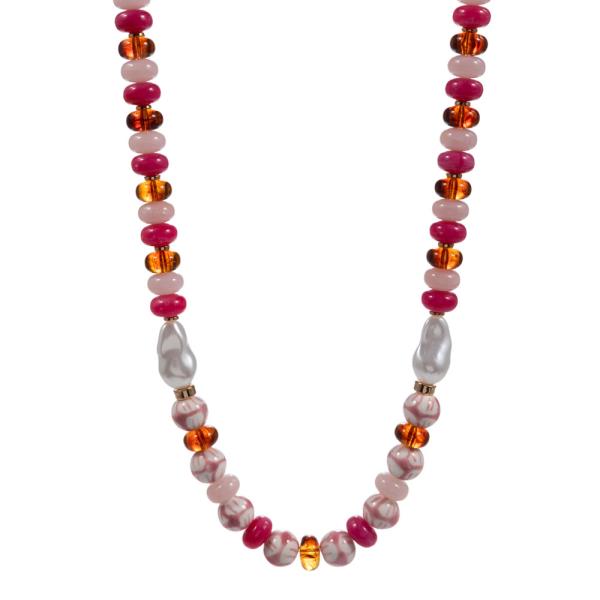 MIXED SHAPED RESIN AND CERAMIC BEADS SHORT NECKLACE