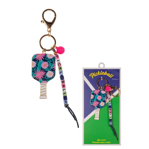PATTERNED ENAMEL PICKLEBALL W/ PICKLEBALLER BEAD BAG CHARM