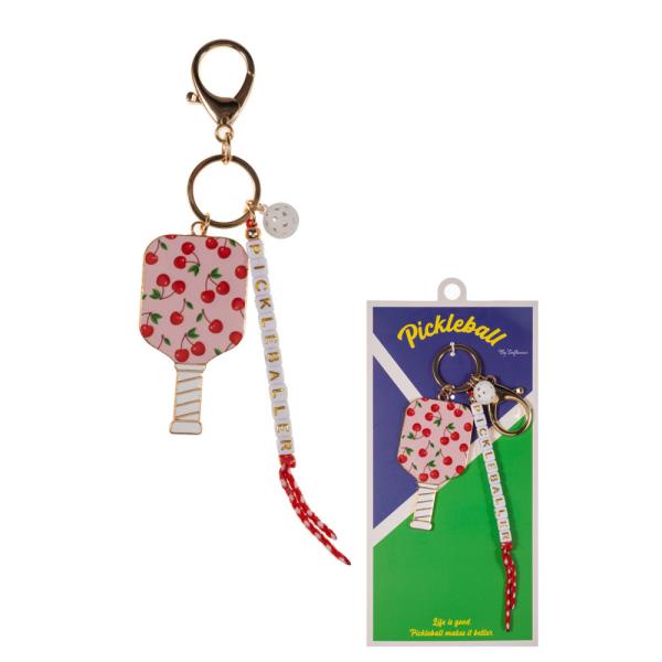 PATTERNED ENAMEL PICKLEBALL W/ PICKLEBALLER BEAD BAG CHARM