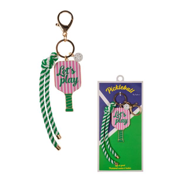 PATTERNED ENAMEL PICKLEBALL W/ ROPE BAG CHARM