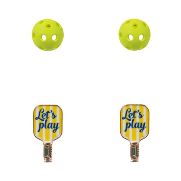 PICKLE BALL SHAPED ENAMEL WITH PATTERN PRINT EARRINGS