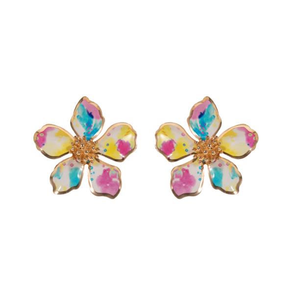 WATERCOLOR PATTERN  PRINTED  METAL FLOWER EARRING
