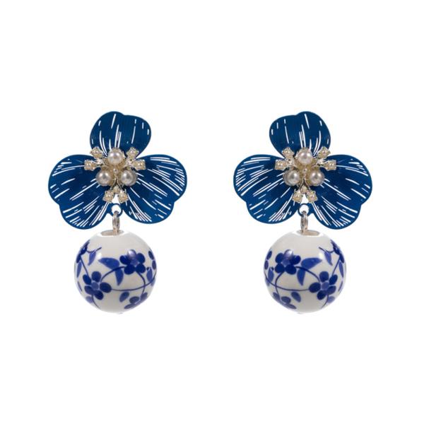 COLOR COATED FLOWER W/ CERAMIC BEAD EARRING