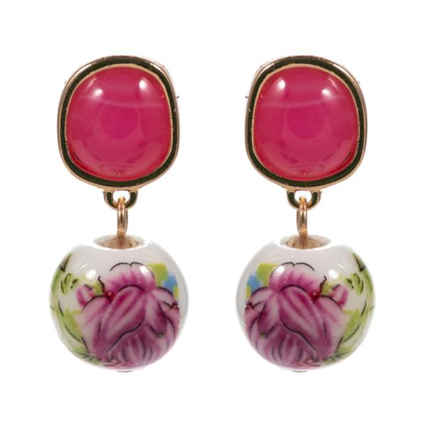 CERAMIC BEAD WITH EPOXY STONE EARRING